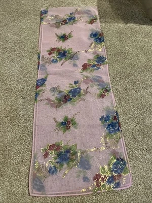 Gorgeous Vintage Pale Pink Semi Sheer Floral Scarf 9”x52” - Image 1 of 4