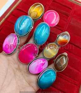 Multi Botswana Agate Gemstone 925 Sterling Silver Plated Wholesale Lot Rings - Picture 1 of 5