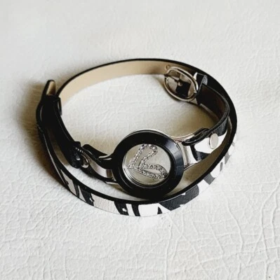 Pulsera envolvente de cuero de cebra de búho origami con medallón/dije de barra de corazón 15" Foto 1 de 4