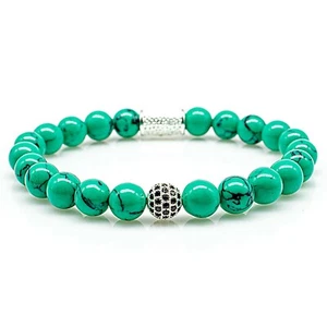 Türkis 925 Sterling Silber Armband Bracelet Perlenarmband Zirkon Kugel grün 8mm - Bild 1 von 3