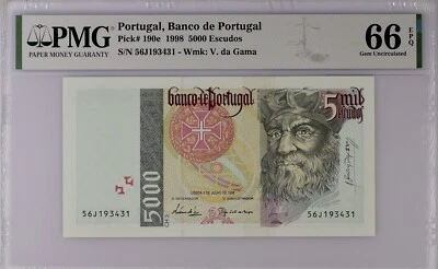 PORTUGAL 1998 5,000 5000 Escudos P 190 e PMG 66 EPQ - Image 1 of 4