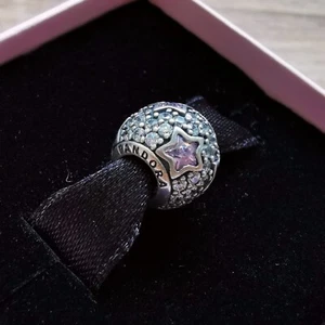 Authentic Pandora Silver Follow The Stars Pave Pink Ball Charm 791382 Retired - Picture 1 of 2