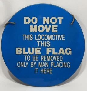 Vintage Railroad Train locomotive Blue Flag Acrylic Sign - Picture 1 of 6