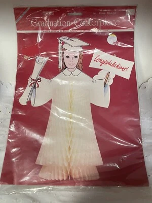 Vintage Amscan Honeycomb Tissue Graduate Girl Centerpiece 11.5”Denmark w Mini 5” - Image 1 of 4