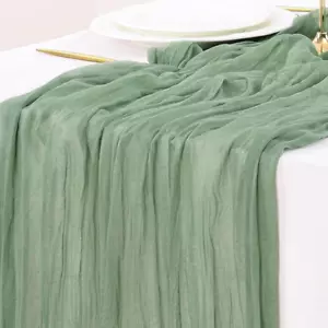 Sage Green Easter St Patricks Day Cheesecloth Table Runner Boho Rustic Gauze 120 - Picture 1 of 12