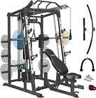 Smith Machine, 2000LBS Power Cage Squat Rack with Smith Bar, Two LAT Pull-Down S