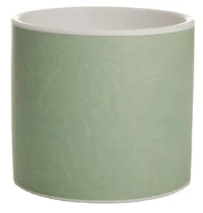 Set of 2 Green Ceramic Flower Pots 14cm Round Windowsill Plant Pot Floral Design - Picture 1 of 4