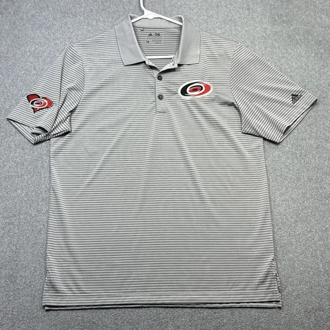 Carolina Hurricanes Polo Shirt Mens Medium Gray Striped Embroidered Logo NHL Cover