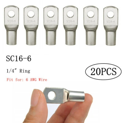 20Pcs Wire Ring Terminals Copper 6 AWG 1/4" Gauge Connectors Car Audio Terminals - Image 1 of 4