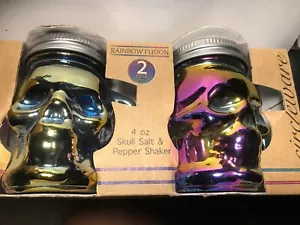 Glass Skull Mason Jar Salt and Pepper Shakers 4 oz Rainbow Fusion Multi color - Picture 1 of 7