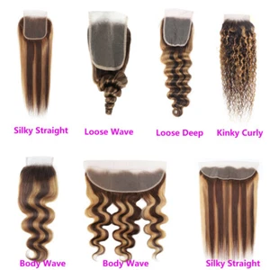 P4/27 Piano Color 4X4 Closure 13X4 Lace Frontal Curly 100% Human Hair Straight - Picture 1 of 12