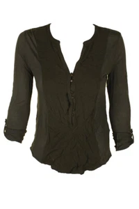 Lucky Brand Olive Tab-Sleeve Split Neck Henley Top XS - Picture 1 of 3