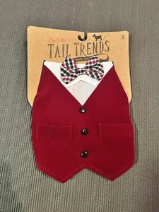 TailTrends Small Dog Christmas Vest Sz SMALL, Velvet Formal Holiday Dog Outfit - Picture 1 of 4