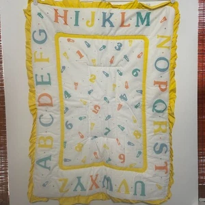 Vintage Carters Letters ABC Numbers Diaper Pins Baby Blanket Quilt Yellow Trim - Picture 1 of 9