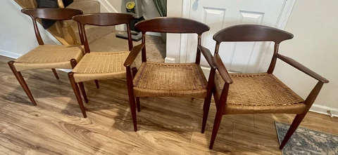 Mid Century set of 4 Danish Teak Chairs by Arne Hovmand-Olsen for Mogens Kold Cover