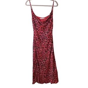 Talulah Midi Slip Dress Size M Pink Leopard Print Cami Side Slit Lightweight - Picture 1 of 10