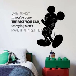 Worry Quote Mickey Disney Cartoon Home Room Wall Sticker Vinyl Art Decal Decor - Picture 1 of 5