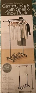 Portable & Adjustable Height/Width Garment Rack With Shelf & Shoe Rack Chrome - Picture 1 of 5