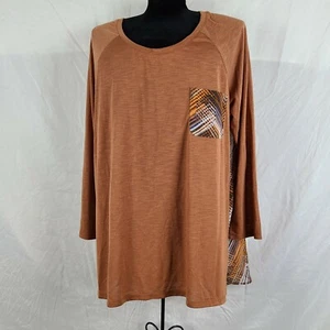 CC Damenbluse XL braun Chevron Kontrast 3/4 Ärmel Rundhals Raglan Stretch - Bild 1 von 10