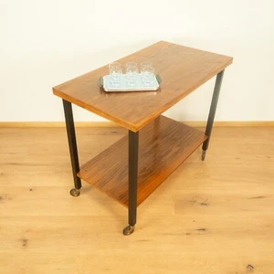 Servierwagen Beistelltisch Nussbaum Metallgestell auf Messingrollen 1960er Jahre - Bild 1 von 10