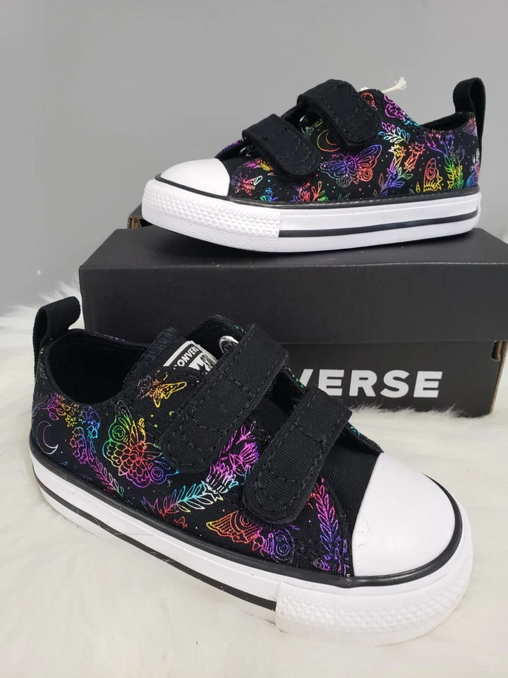 RARE Converse CTAS Ox Butterfly Metallic Moon Rainbow Size 3 Big Kid Black