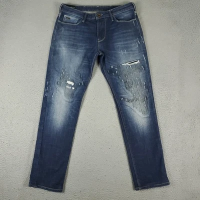 Pantalones de mezclilla Emporio Armani Jeans para hombre 33x30 azul desgastado pierna recta Foto 1 de 4