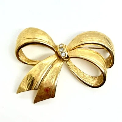 3/30 美元复古 AVON 蝴蝶结胸针金色丝带胸针水钻精英经典 — 第 1/4 张图片
