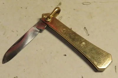 Cuchillo Llavero Bolsillo Usado Vintage Delgado 1 Hoja Tono Dorado Acero Inoxidable 1-3/4" Foto 1 de 4