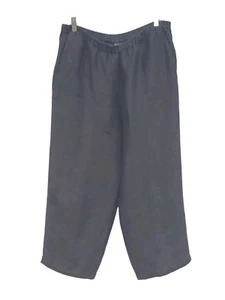 Eileen Fisher Capri Pants Sz M Black Brown Linen Silk  Wide Leg Elastic Waist L - Picture 1 of 5