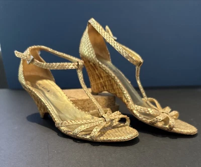 Prada Womens Platform Quilted Slingback Sandals Gold Braided Leather Size 39 - Image 1 of 4