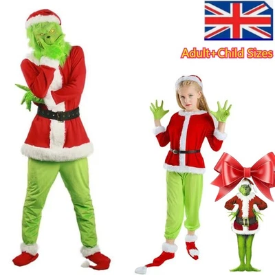 Costume uomo adulto Babbo Natale Grinch cosplay Natale Babbo Natale vestito fantasia completo UK