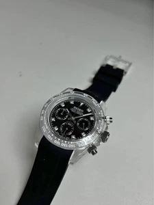 Seikmod Chrono Quadrante Nero Diamante | VK63 Mecaquartz | Cassa Trasparente | Gomma - Foto 1 di 3