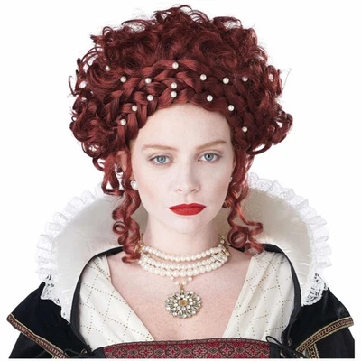 Elizabethan Lady Royal Renaissance Medieval Curly Auburn Womens Costume Wig - Image 1 of 4