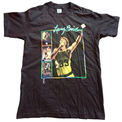 NEW Larry BIRD 90s Boston Celtics SALEM Single Stitch Tee shirt M black NBA vtg - Image 1 of 4