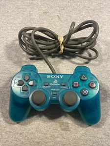 Tested Sony PlayStation PS1 PS2 Controller Clear Teal Dual Shock SCPH-1200 - Picture 1 of 8
