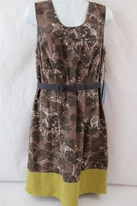 NEW SIMPLY VERA WANG BROWN FLORAL SHEATH DRESS SIZE 8~SUMMER~LIME GREEN STRIPE - Picture 1 of 11