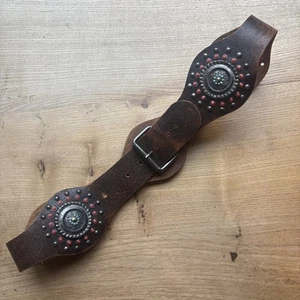 Vtg Streets Ahead Wide Waist Belt Brown Studded Leather Statement Medium - Picture 1 of 10