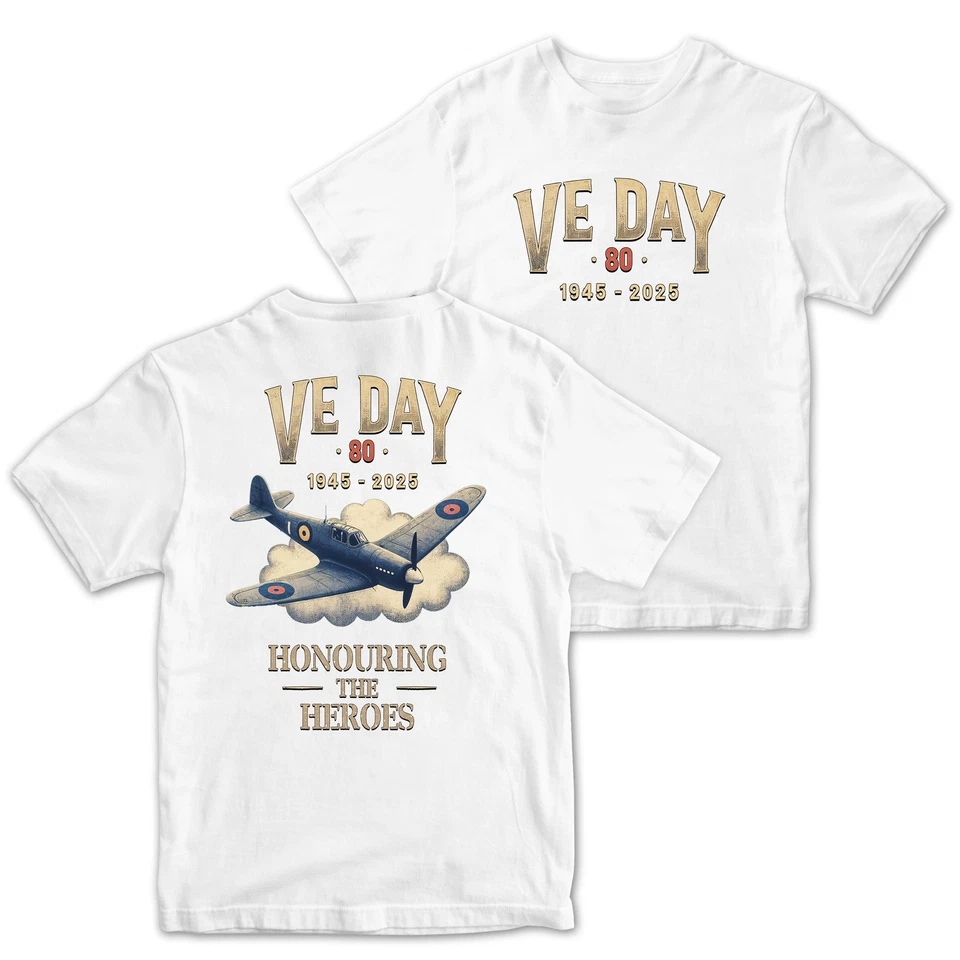 THE CLOTHING SHED VE Day 80th Kinder T-Shirt Honouring The Heroes Front and Back Print Jungen Mädchen