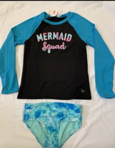 Justice Girl’s Size 12 Mermaid Squad Long Sleeves Rashguard & Tie Dye Bikini Nwt - Picture 1 of 5
