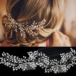 Luxury Vintage Bride Hair Accessories Handmade Pearl Wedding Jewelry Comb.ME - Picture 1 of 7