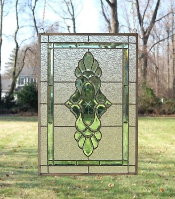 Panel Vitral Verde Transparente Transparente Biselado Panel Ventana 19" x 27"  Foto 1 de 4