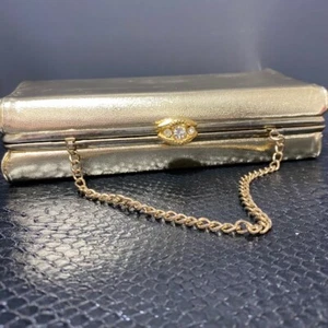 1950's Gold Evening Clutch Purse Wristlet Optional Chain Small Gatsby Glam Vtg - Picture 1 of 12