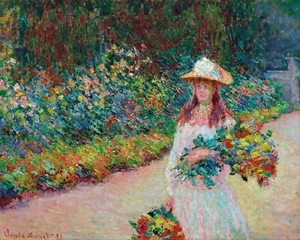 Young Girl in the Garden of Giverny Painting by Claude Oscar Monet Reproduction - Picture 1 of 3