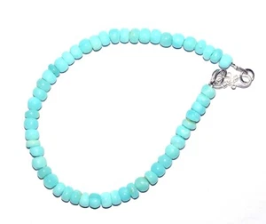 Brazalete de 6" de plata fina 925 con cuentas redondas de 5-6 mm de piedras preciosas de ópalo azul DCF-337 - Imagen 1 de 6