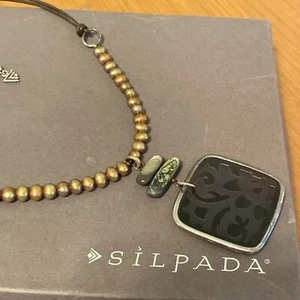 Silpada 925 Sterling Necklace Bronze Pearls Etched Pendant Shell N1803 Retired - Picture 1 of 4