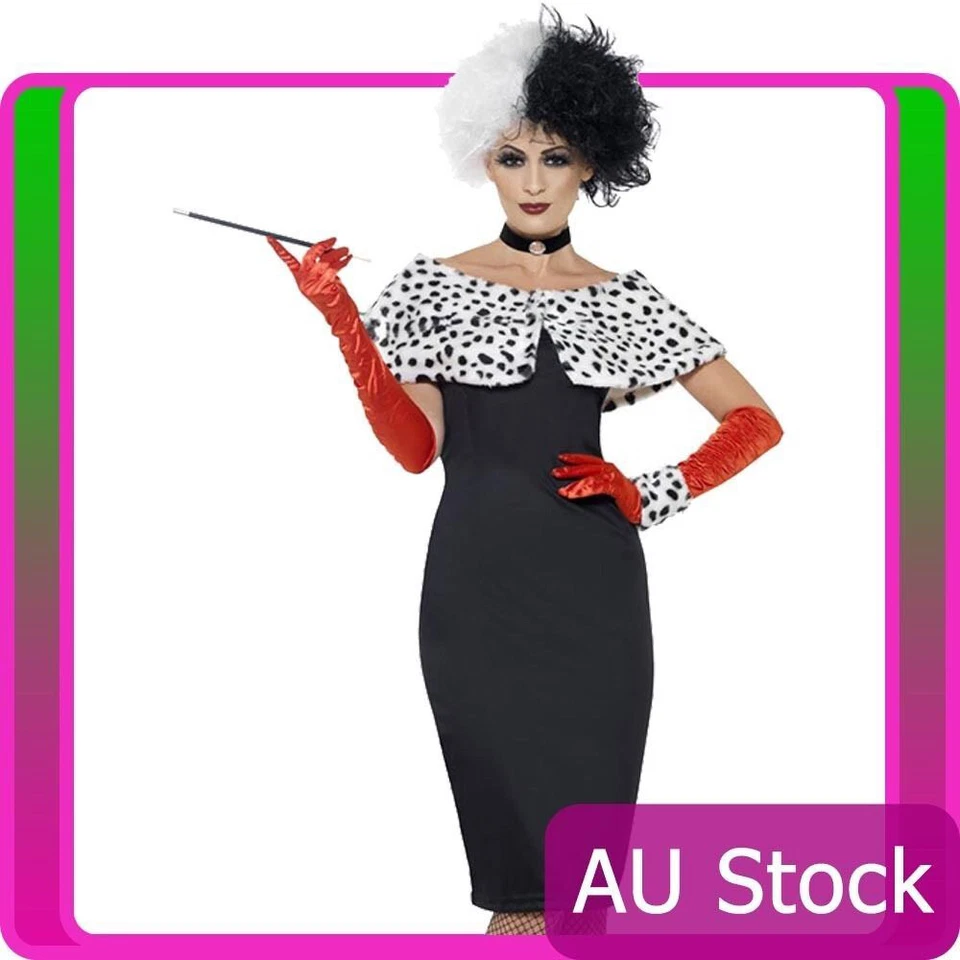 Disfraz de señora malvada Cruella De Vil 101 Dalmations para mujer vestido elegante Foto 1 de 4