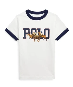 Polo Ralph Lauren L140507 Toddler White Triple-Pony Logo Cotton Tee Size 4/4T - Picture 1 of 3