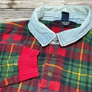 Lands Ends Vintage Flannel Henley Denim Collar Mens Size Large - Picture 1 of 8