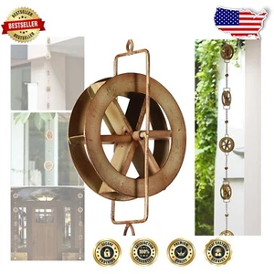 Unique Garden Water Wheel Rain Chain - 5-7/10 Feet Decorative Solution - Picture 1 of 8