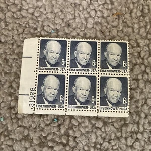 Dwight D Eisenhower US 6¢ Postage Stamps - Block Of 6 - Picture 1 of 2
